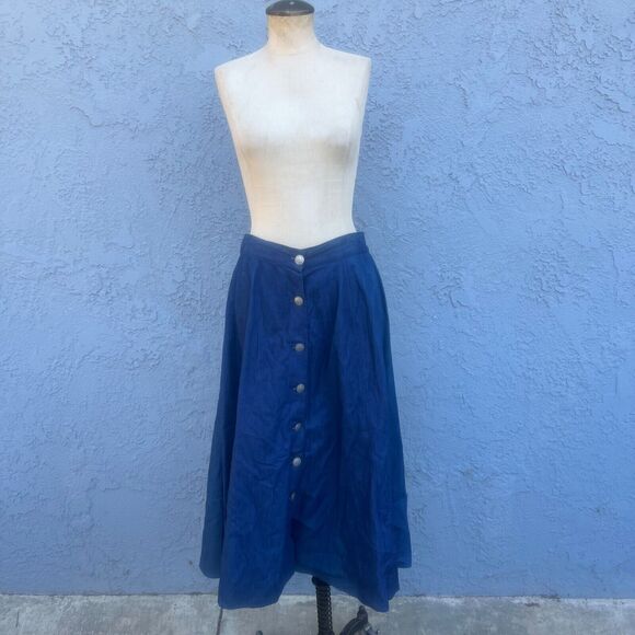 Vintage Western Skirt Womens Medium Blue Chambray Midi Nickel Button Cowgirl - Picture 6 of 12